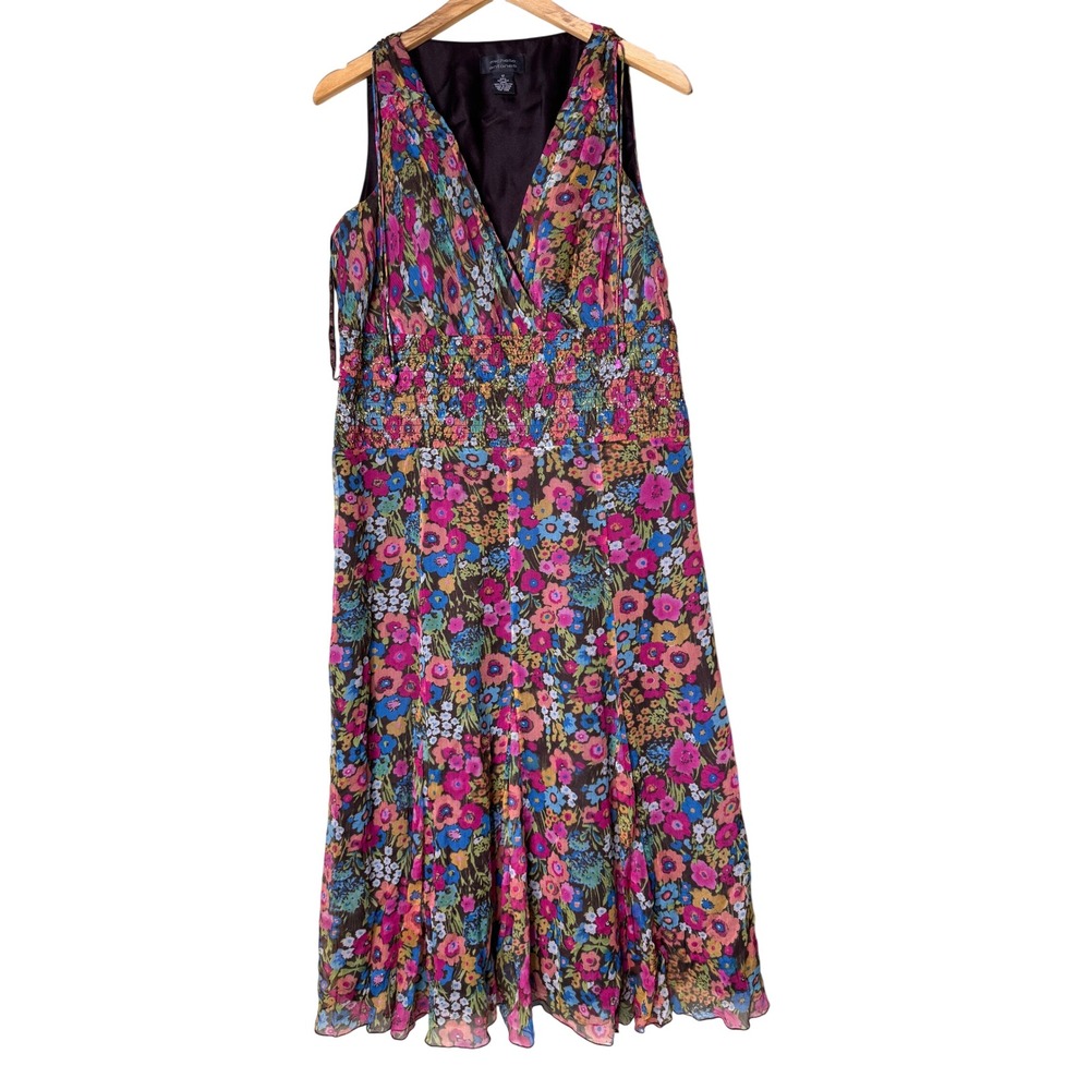 Michelle Antonelli 100% Silk Floral Maxi Dress Y2K Boho Festival Wedding 12